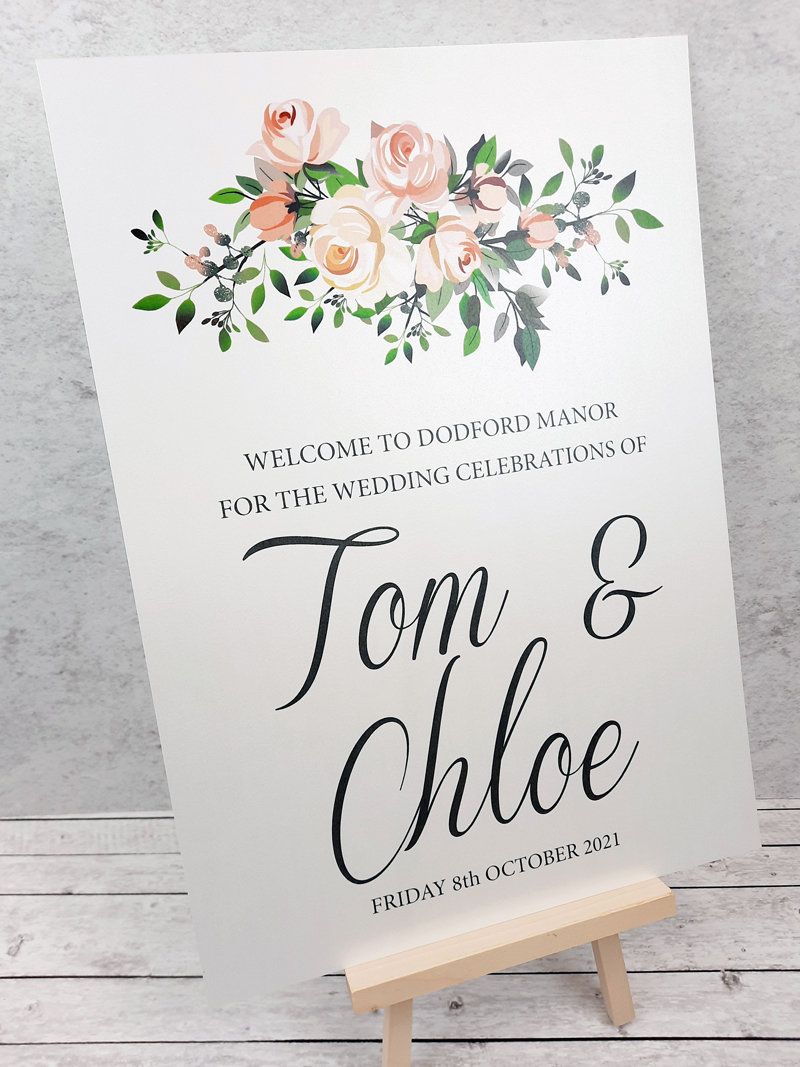 Pink Rose Bouquet Printed Welcome Sign - Your Perfect Invite
