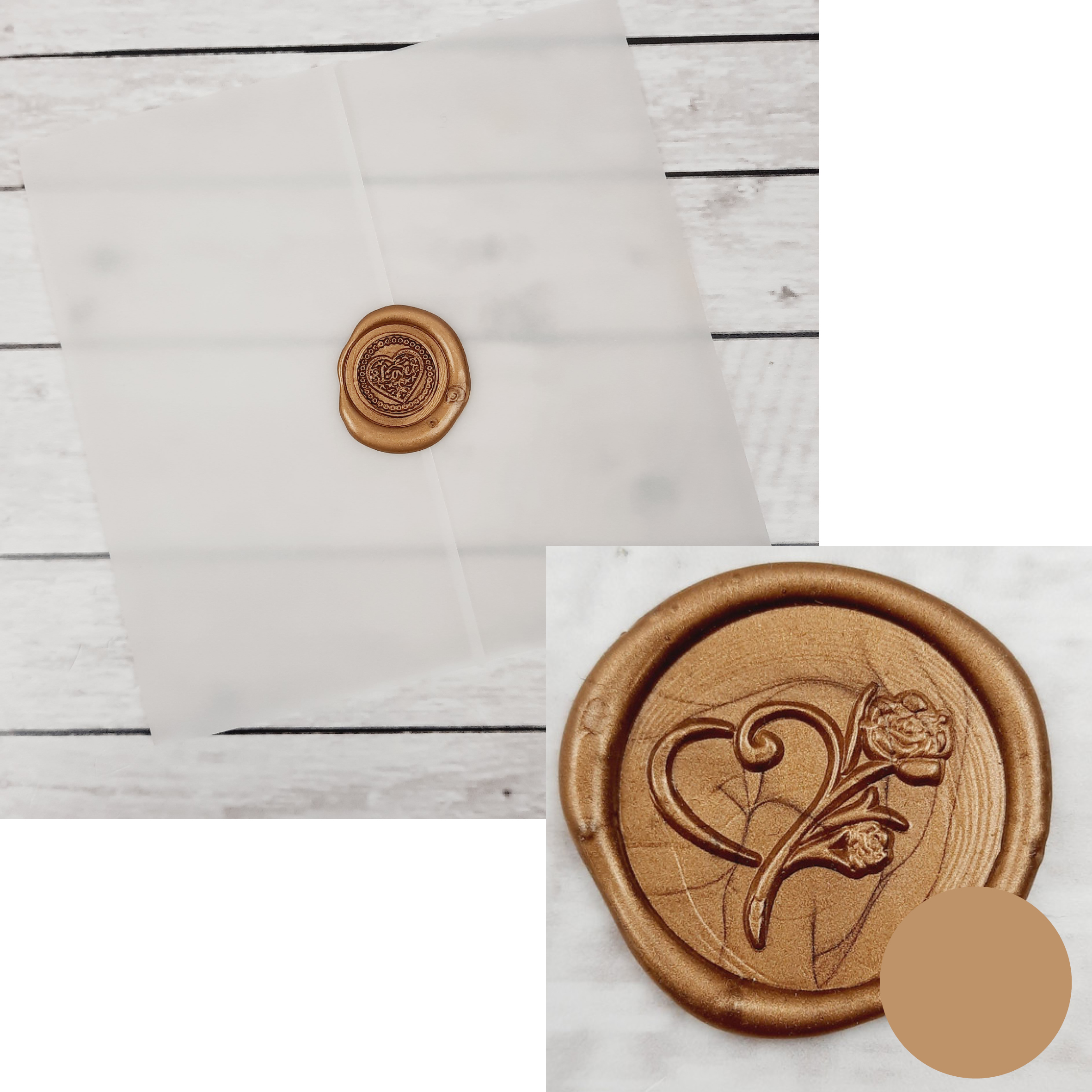 Vellum Wrap With Bronze Wax / Rose & Heart Wax Seal