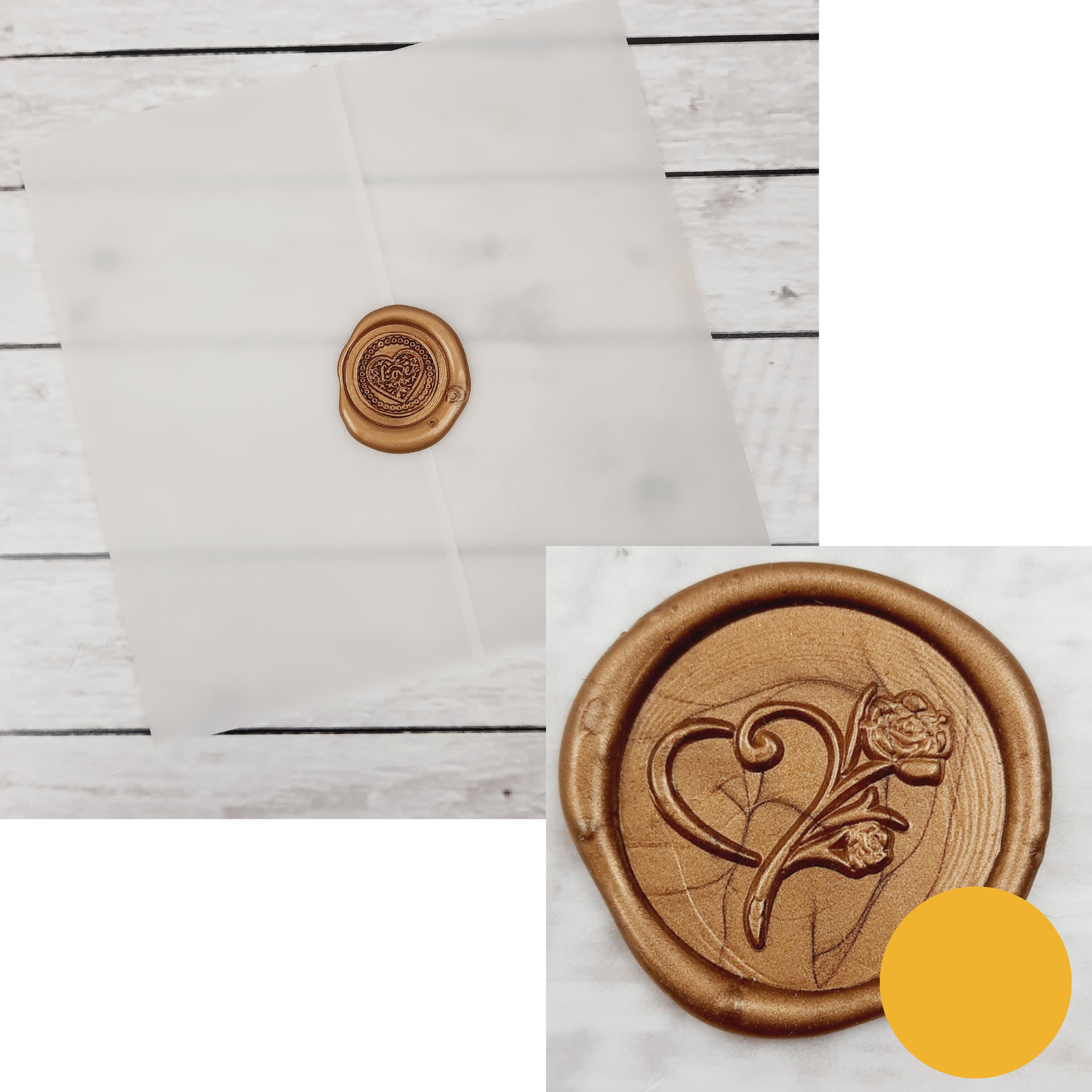 Vellum Wrap With Gold Wax / Rose & Heart Wax Seal
