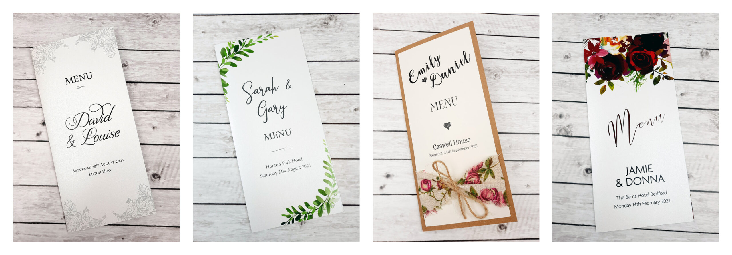 An image showing a selection of menus for a wedding